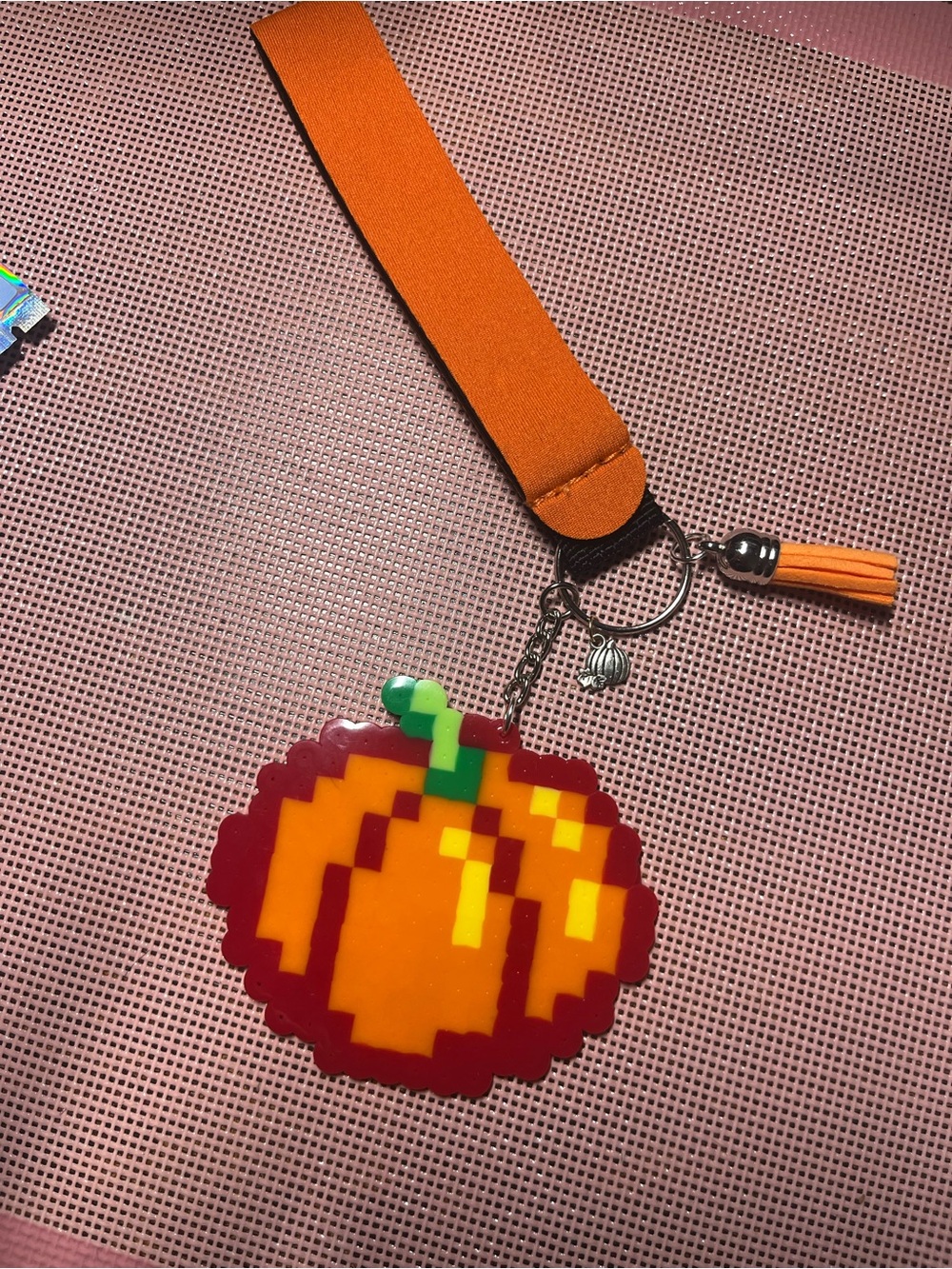 Orange Pixel Pumpkin Kids Keychain Wristlet